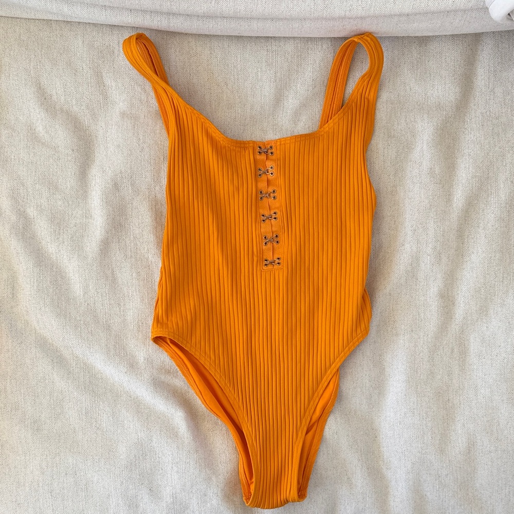 Victoria's Secret Orange Ribbed One-Piece Swimsuit